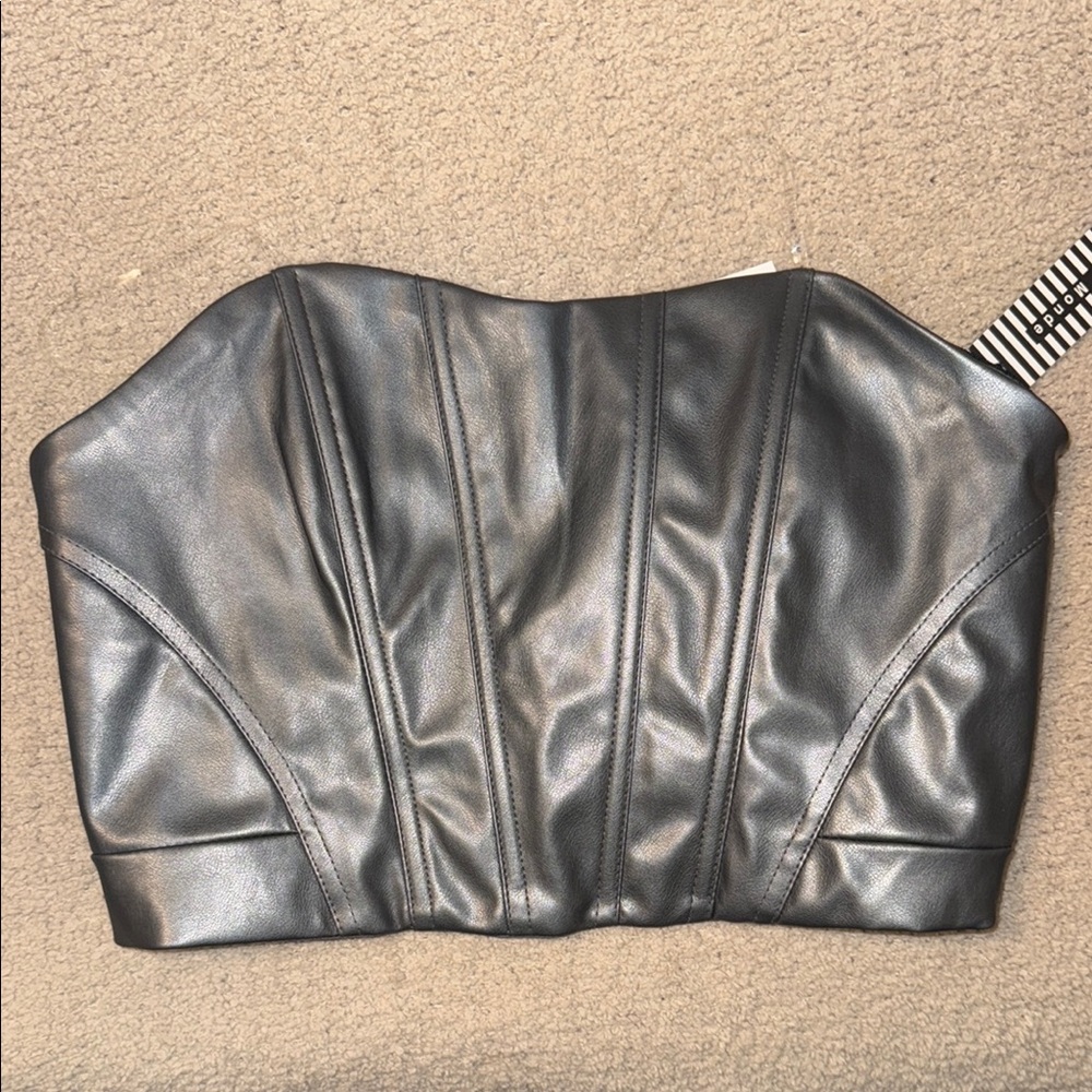 Gray/Silver Faux Leather Bustier Top